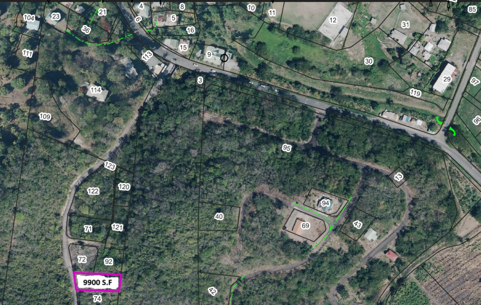 9,900 SF lot for sale in La Caye, Dennery, St. Lucia. Ideal for a dream home or AirBnB, with stunning ocean views